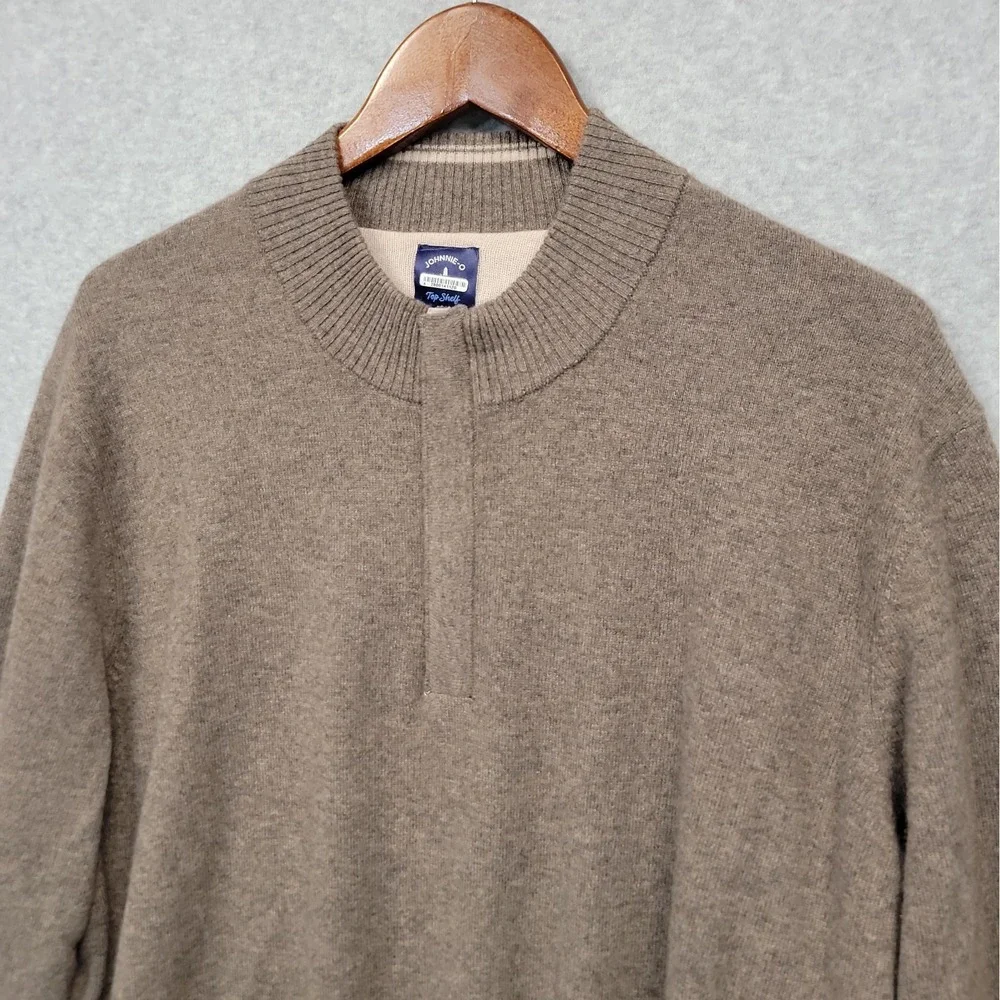Johnnie-O Top Shelf Sweater Men XL Brown 1/4 Zip Pullover Ribbed Collar Cashmere